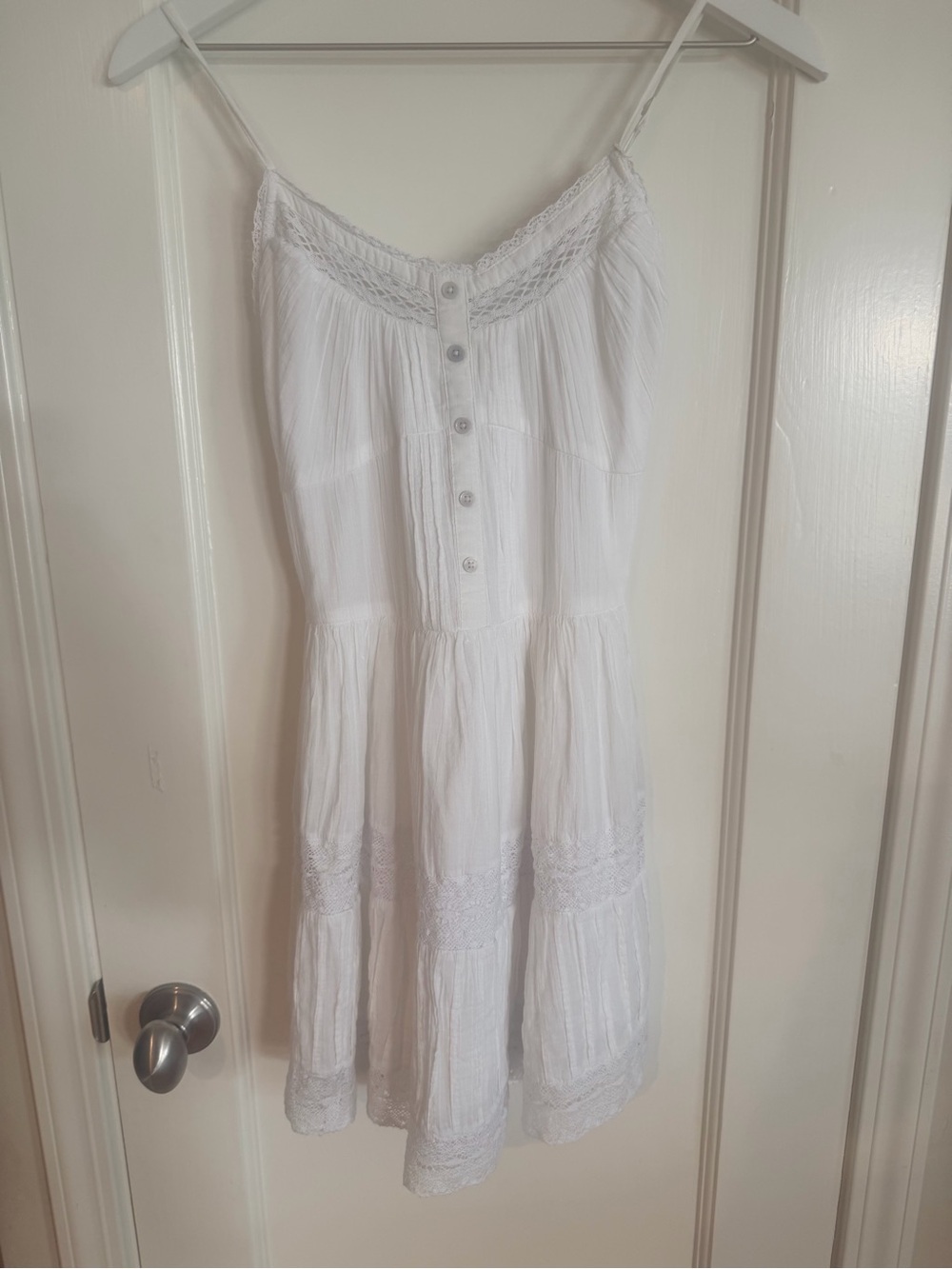 aerie White Spaghetti-Strap Tiered Sundress